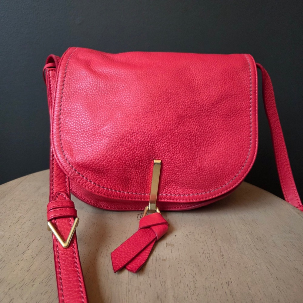 Vera Bradley Carson Red Leather Satchel Purse Crossbody Bag Gold Hardware Floral